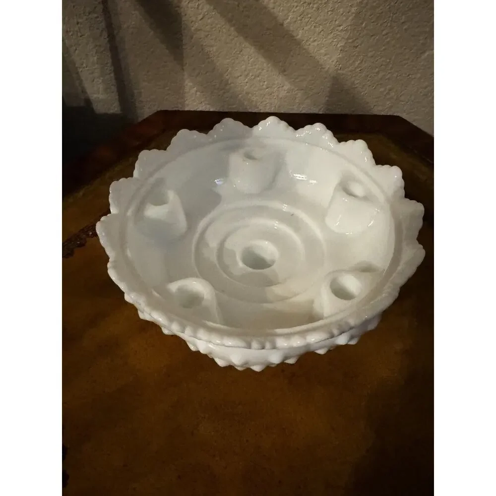 Fenton‎ Footed Hobnail White Milk Glass 6 Candle Holder Bowl Centerpiece